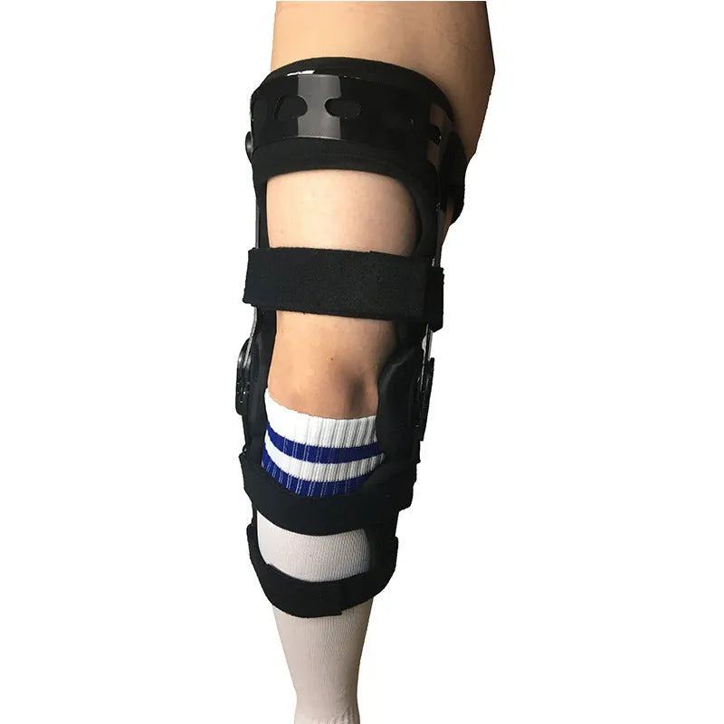 Black knee supporter brace with anterior ligament pad showing left and right variants