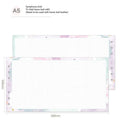 Handbook loose-leaf refill showing floral monthly planner and Symphony tri-fold layouts in A5, A6, and A7 sizes