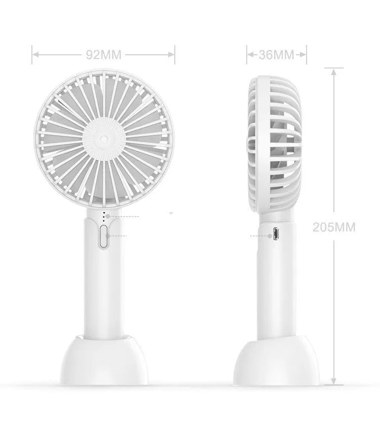 Blue handheld mini USB electric fan with three-speed control and oscillating head