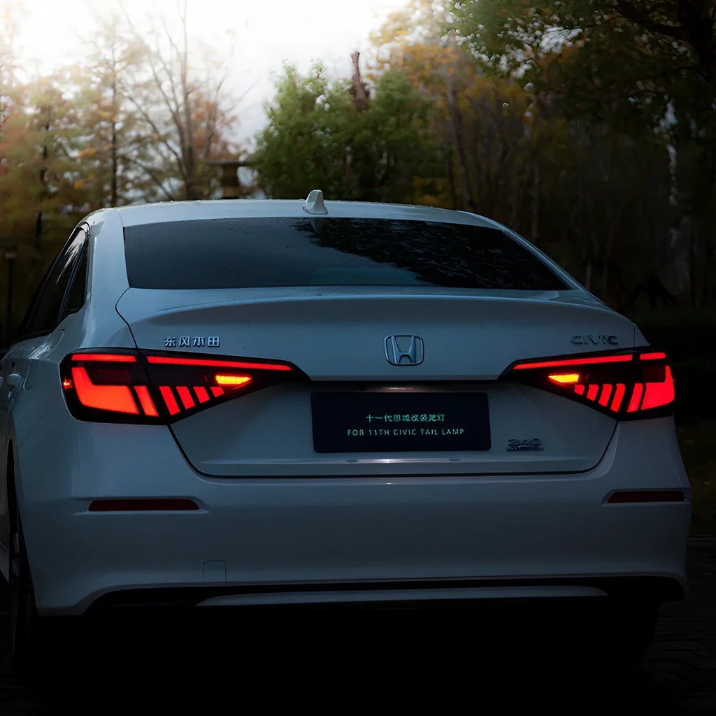 11th Generation Honda Civic black and red modified LED taillight assembly with dynamic streamer indicators