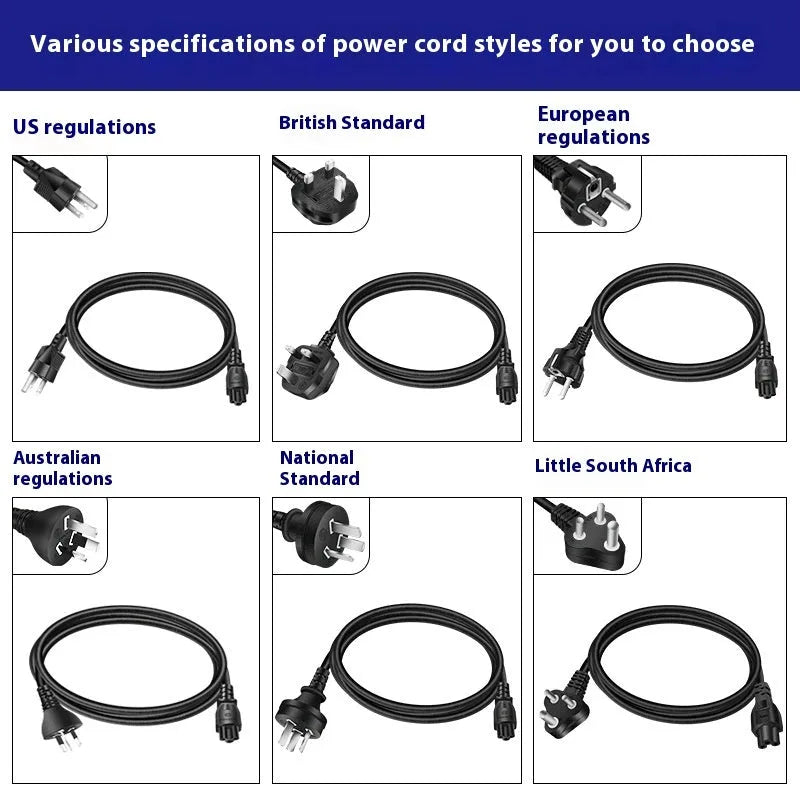 Black 65W Type-C laptop power adapter with set of US UK EU AU ZA plug heads
