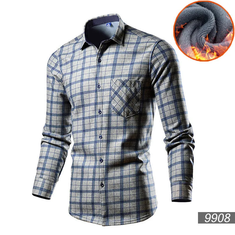 Men's loose fit fleece-lined cardigan shirt in cotton blend fabric, available in multiple colours and sizes XL to 5XL