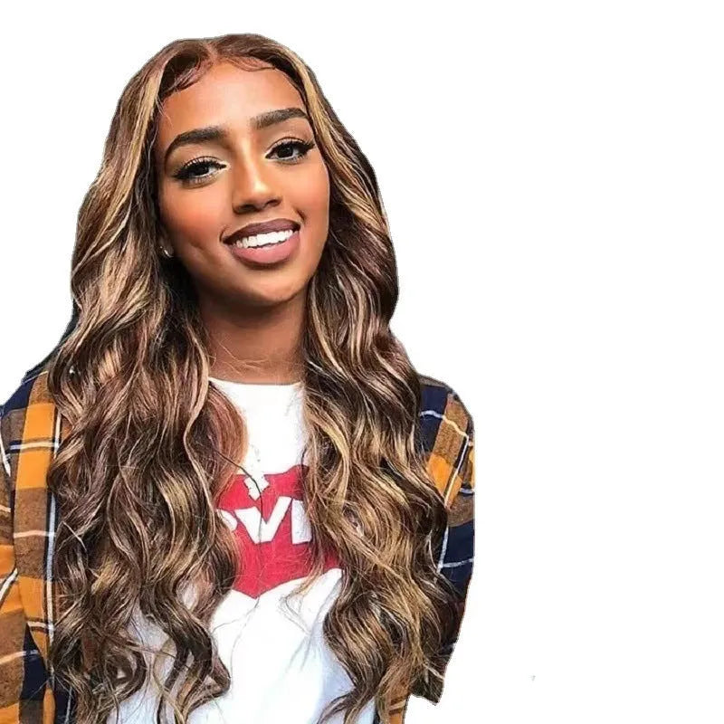 Front lace wig with long black gradient curly hair in a big wave sheath style, showing side bangs.
