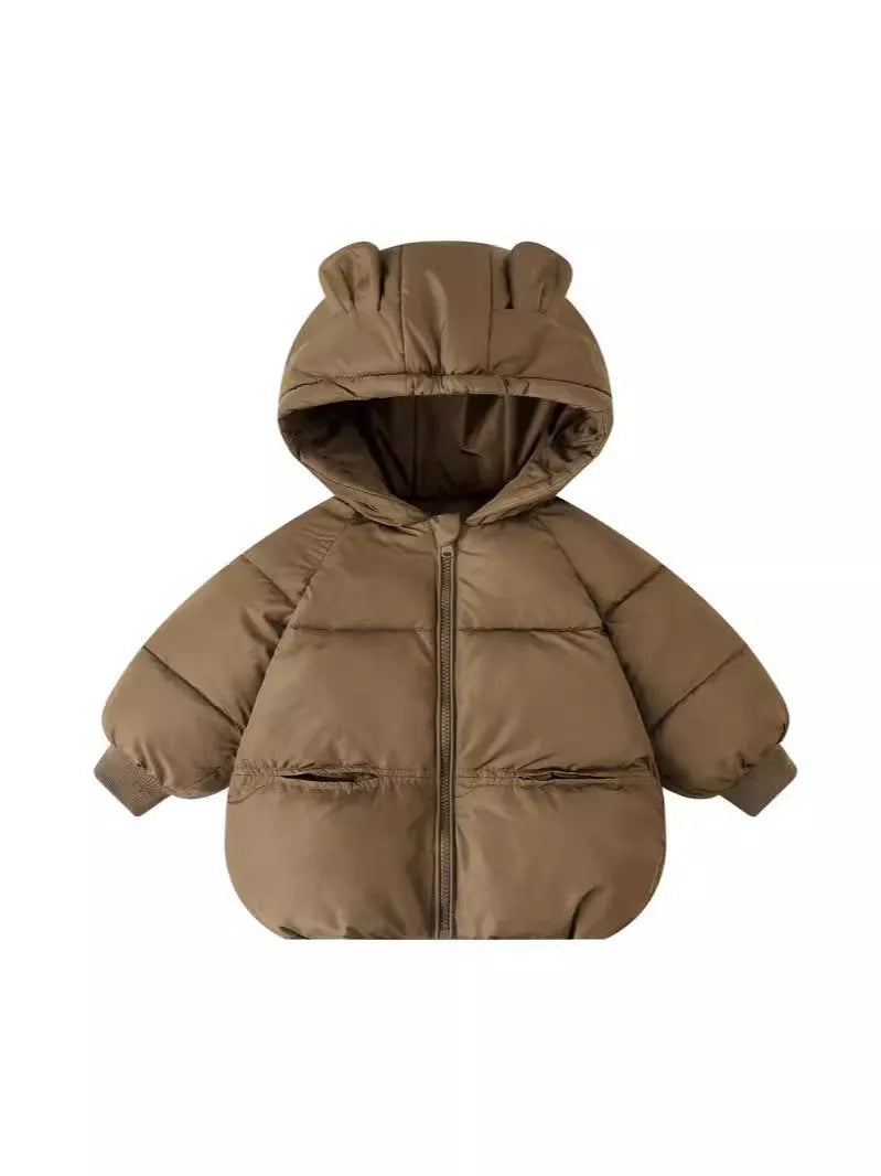 Solid colour children's wadded jacket in milky white, polyester filling, Korean style, suitable for boys and girls sizes 90-130cm