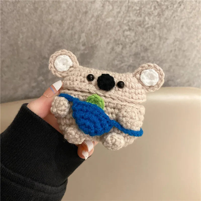 Handmade knitted koala bear backpack design cover for AirPods charging case