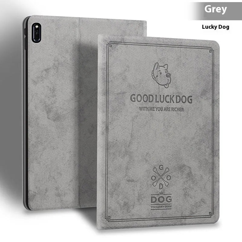 Creative deer pattern soft shell TPU leather clamshell case for iPad on a table.