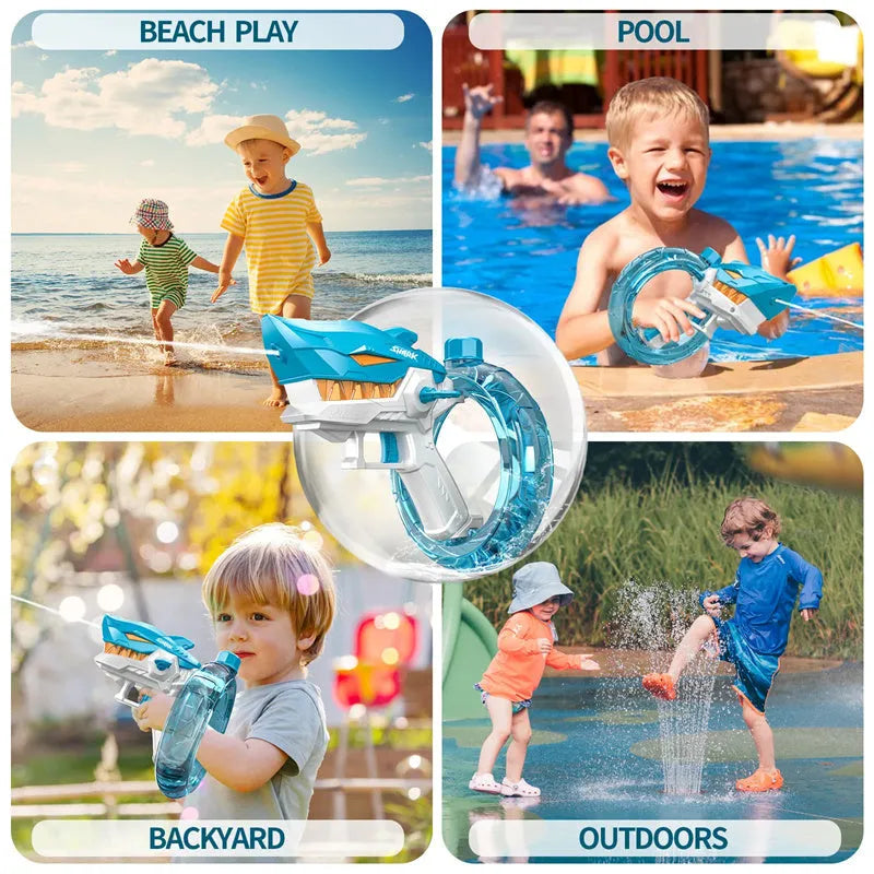 Blue shark electric water gun toy with automatic firing system for summer water play