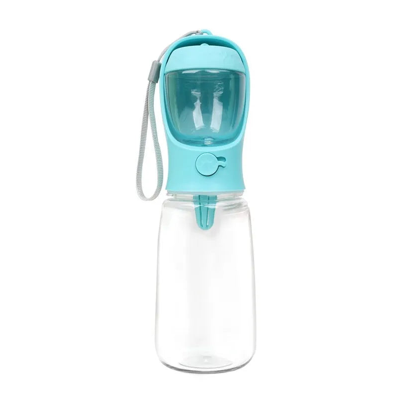Blue portable dual-use dog water cup with 550ml capacity and split water grain design.