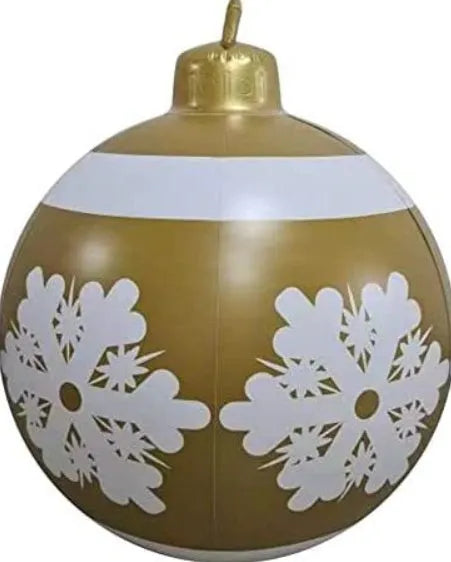 Large red and white striped inflatable PVC Christmas ball ornament with a 60cm diameter.