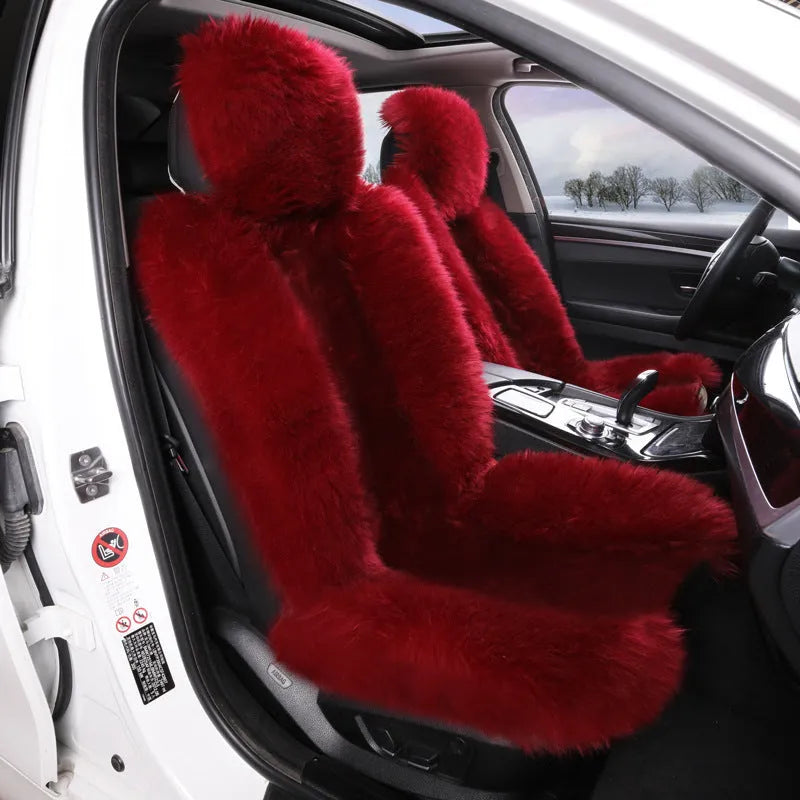 Purple plush fleece car seat cushion set for driver and front passenger winter warmth