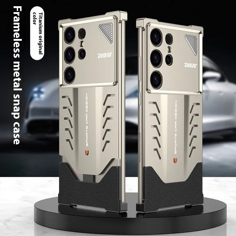 Automatic fastener aluminium alloy phone case for Samsung S24 Ultra in Titanium Gray with bracket stand
