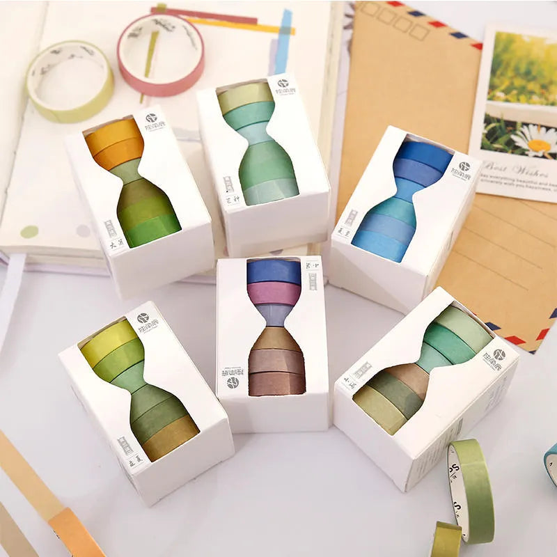 Six rolls of solid colour ledger tape with 24 solar term decorative designs, each roll 9mm wide.