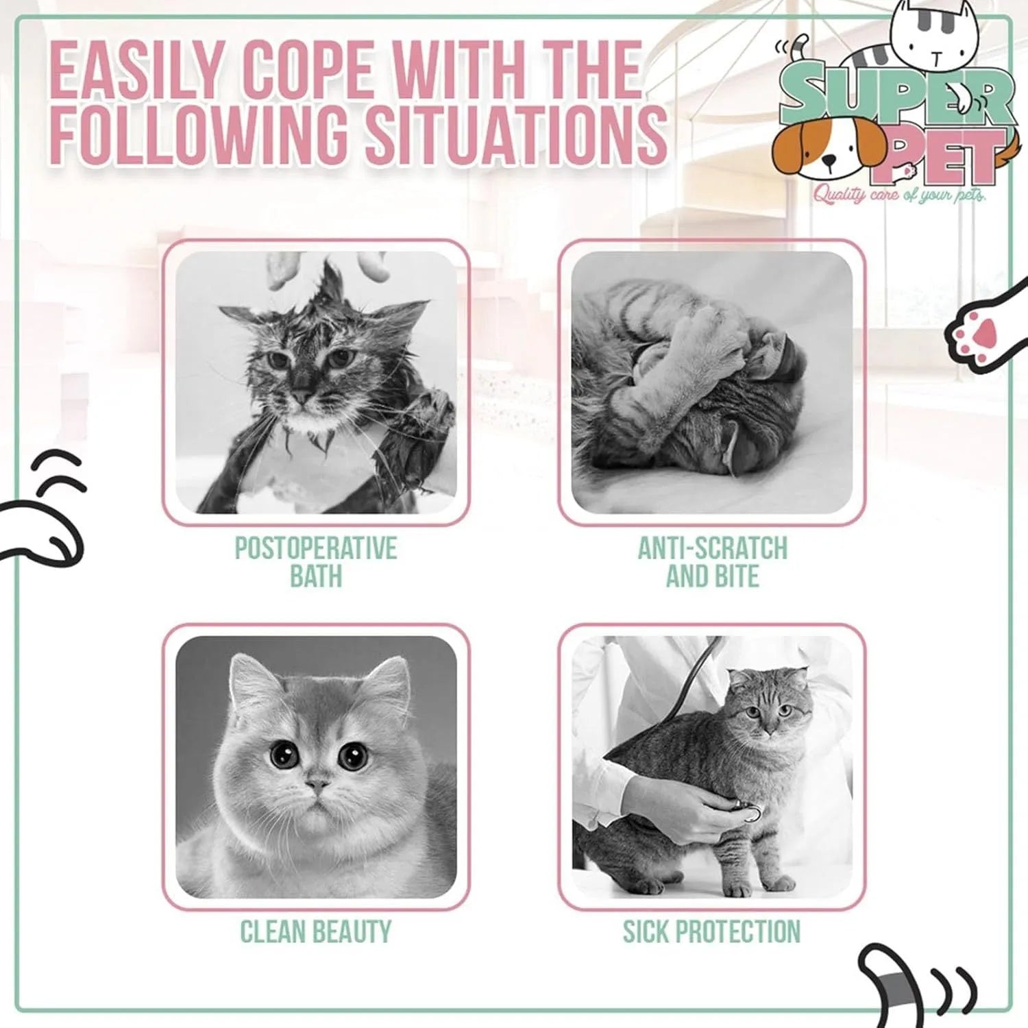 Soft cat cone collar with cute bee design showing Velcro closure for adjustable sizing