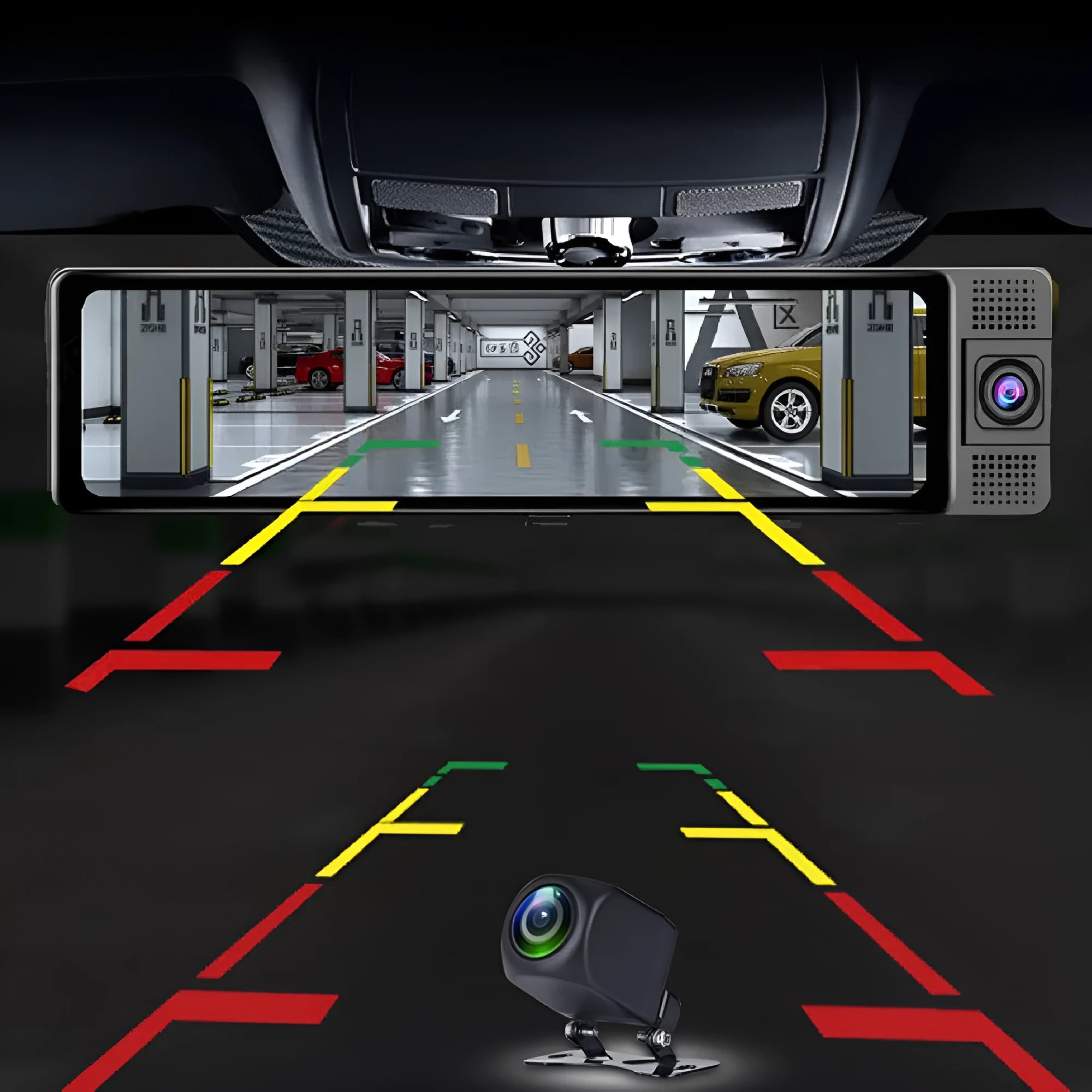 12-inch car video rearview mirror driving recorder with touch screen and three-lens system