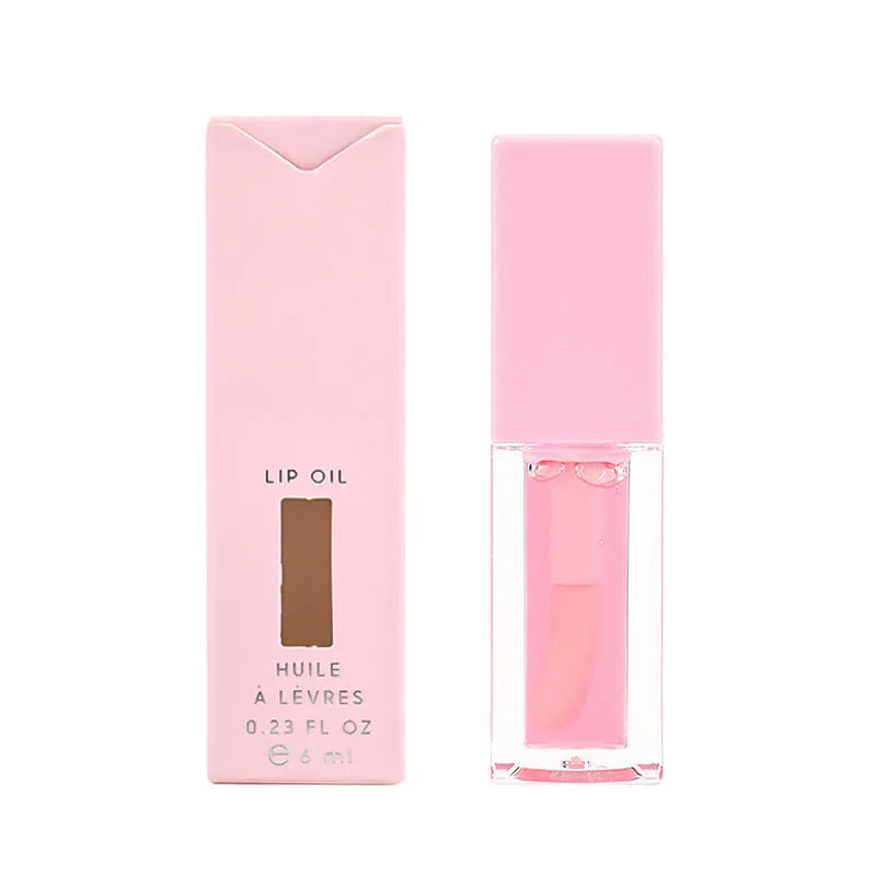 Women's transparent lip gloss set showing six 6ml tubes in fruity shades