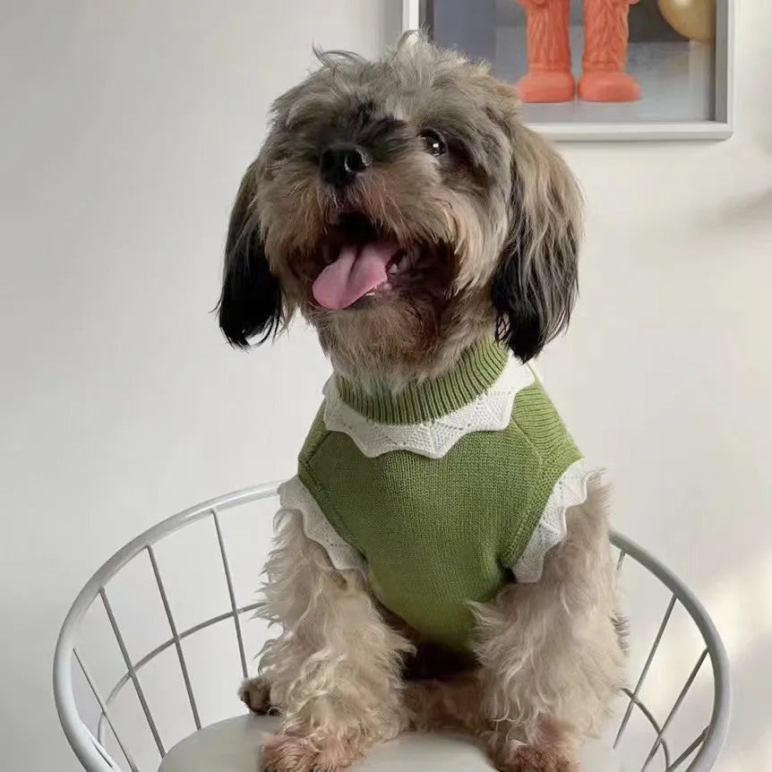 Flower blossom pattern knit sweater for dogs and cats in green or pink colours