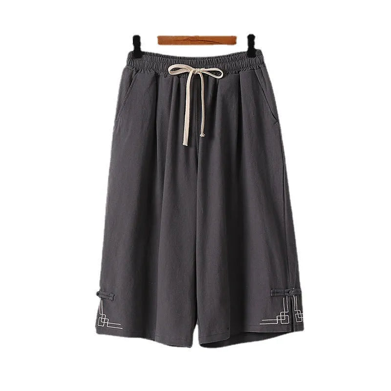 Wide leg linen leisure shorts in apricot colour with elastic waistband
