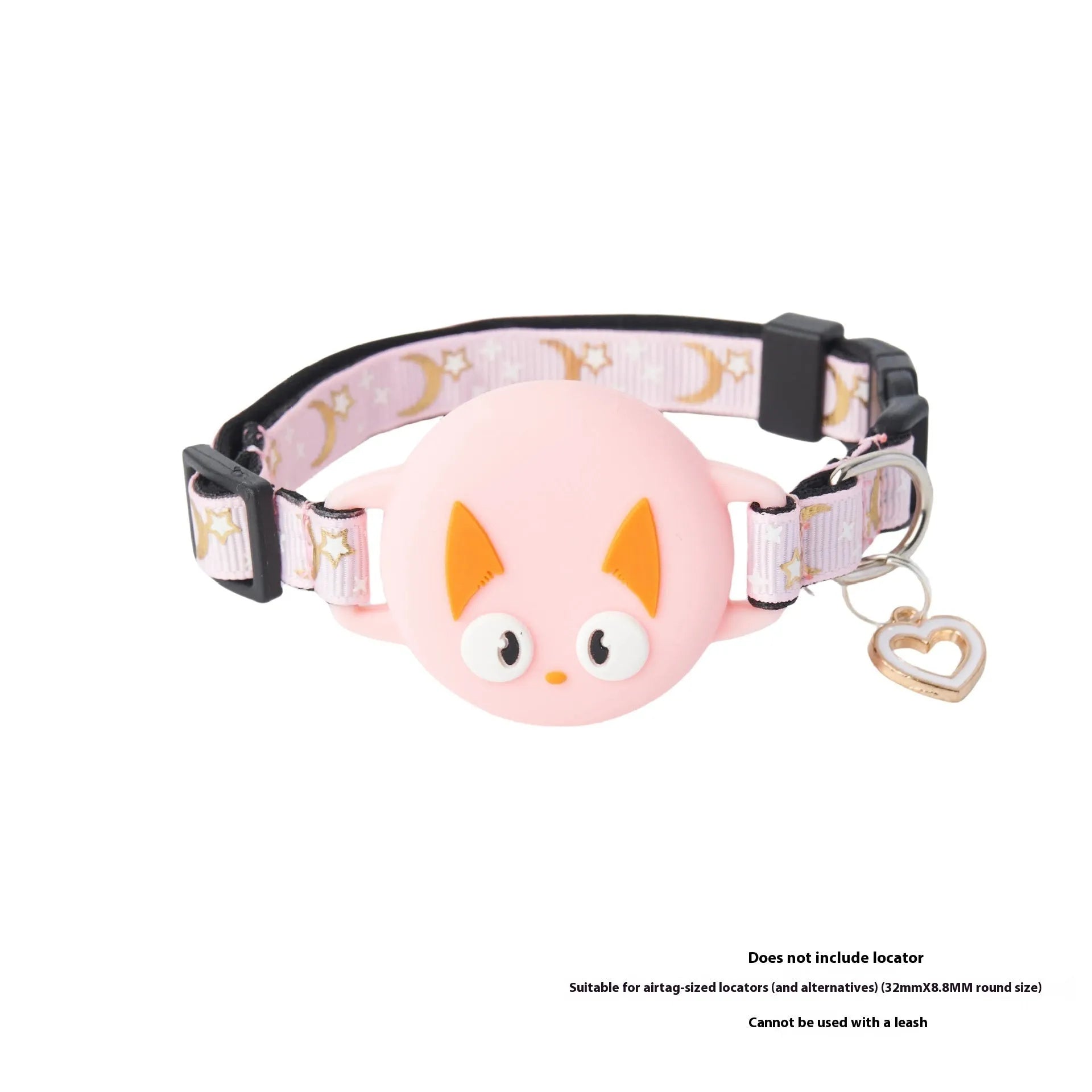 Adjustable plastic cat collar with a built-in case for an Apple AirTag, shown in pink.