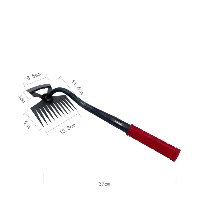 Gardening hoe rake tool with alloy steel construction showing dual-purpose hoe and rake design