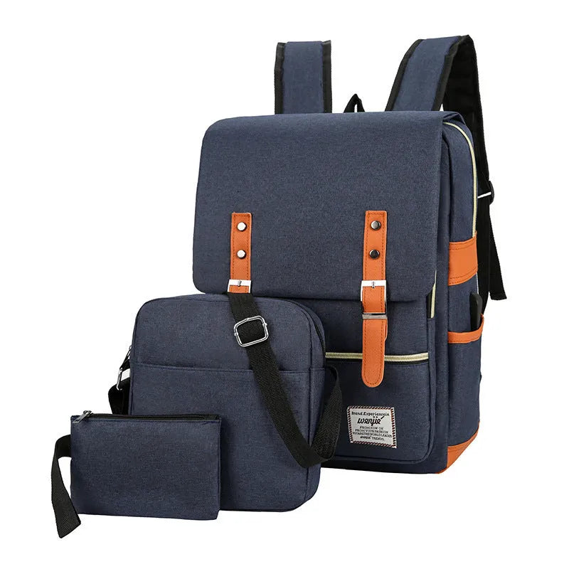 Three-piece business backpack in Oxford cloth, shown in wine red, with curved shoulder straps.