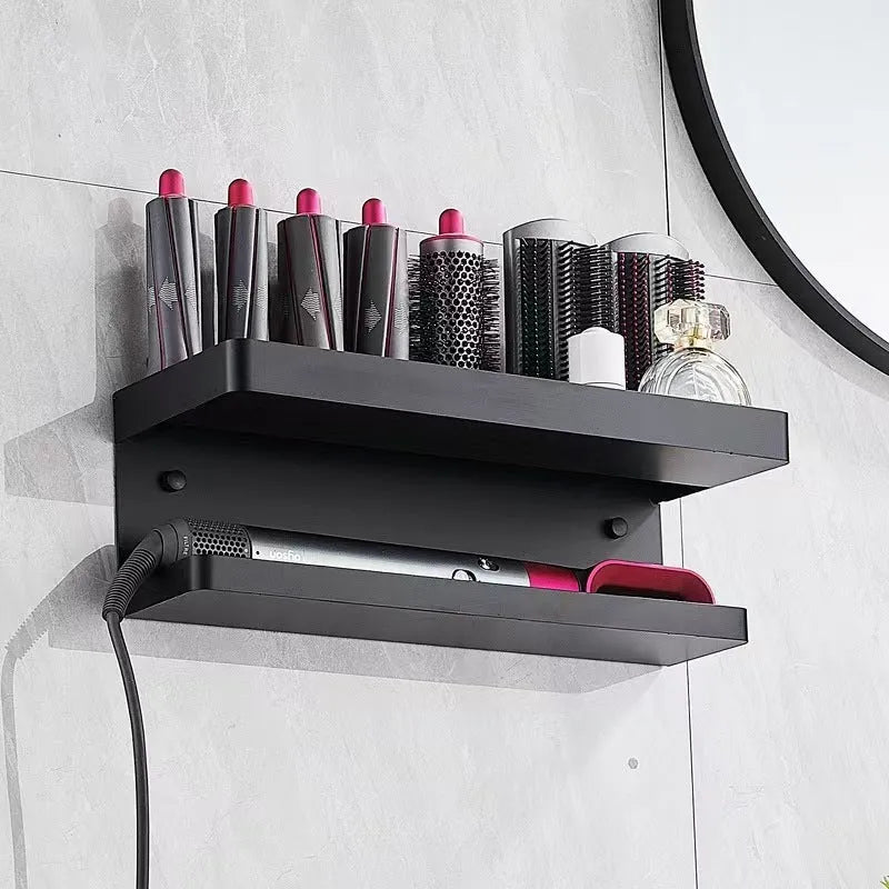 White double-layer aluminium punch-free bathroom storage rack shaped for Marcel wavers.