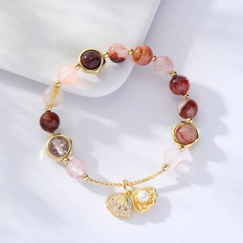 Cartoon zodiac animal crystal bracelet with colourful crystal hair designs and red sealant flower shell elements