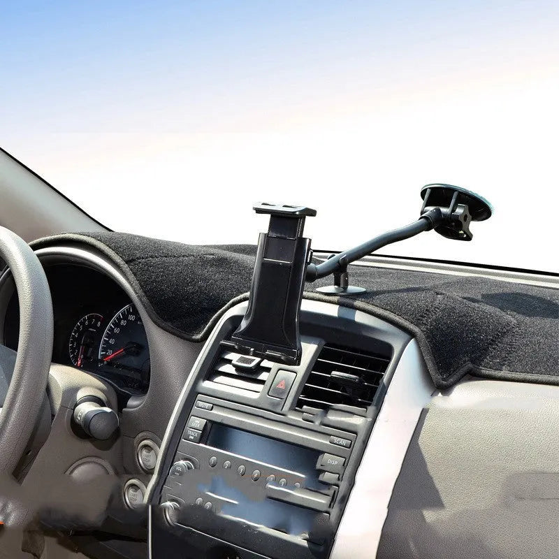 Black universal vehicle-mounted tablet and phone holder with suction cup for 4–12 inch devices.