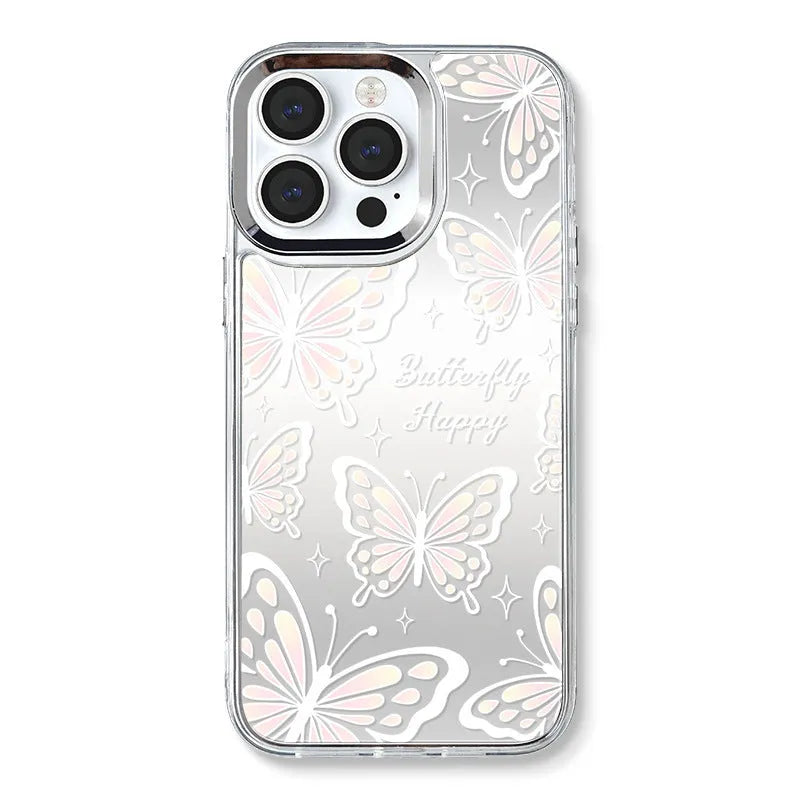 Transparent iPhone case with three-in-one mirror design and bow decoration for iPhone 15 Pro Max