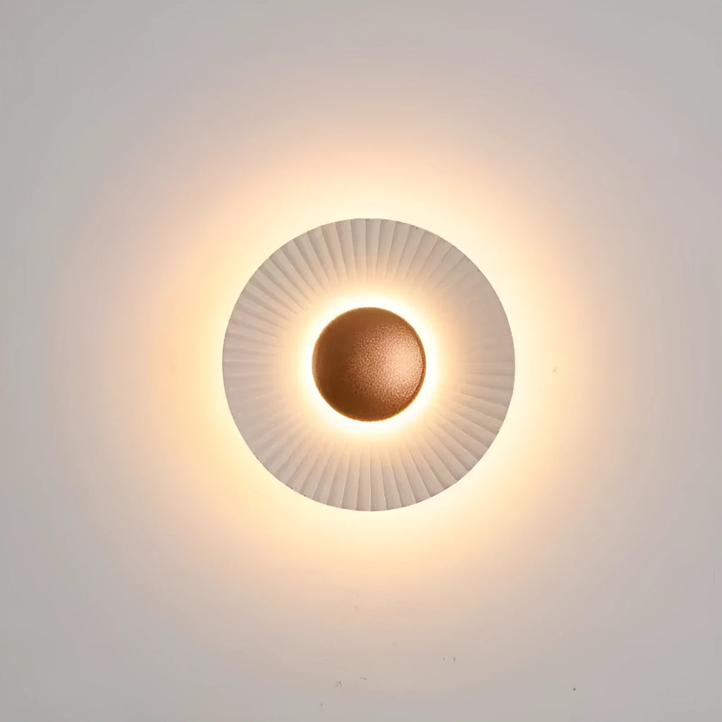 Round wall lamp with aluminium shade in gold and white two-tone finish for bedroom or living room