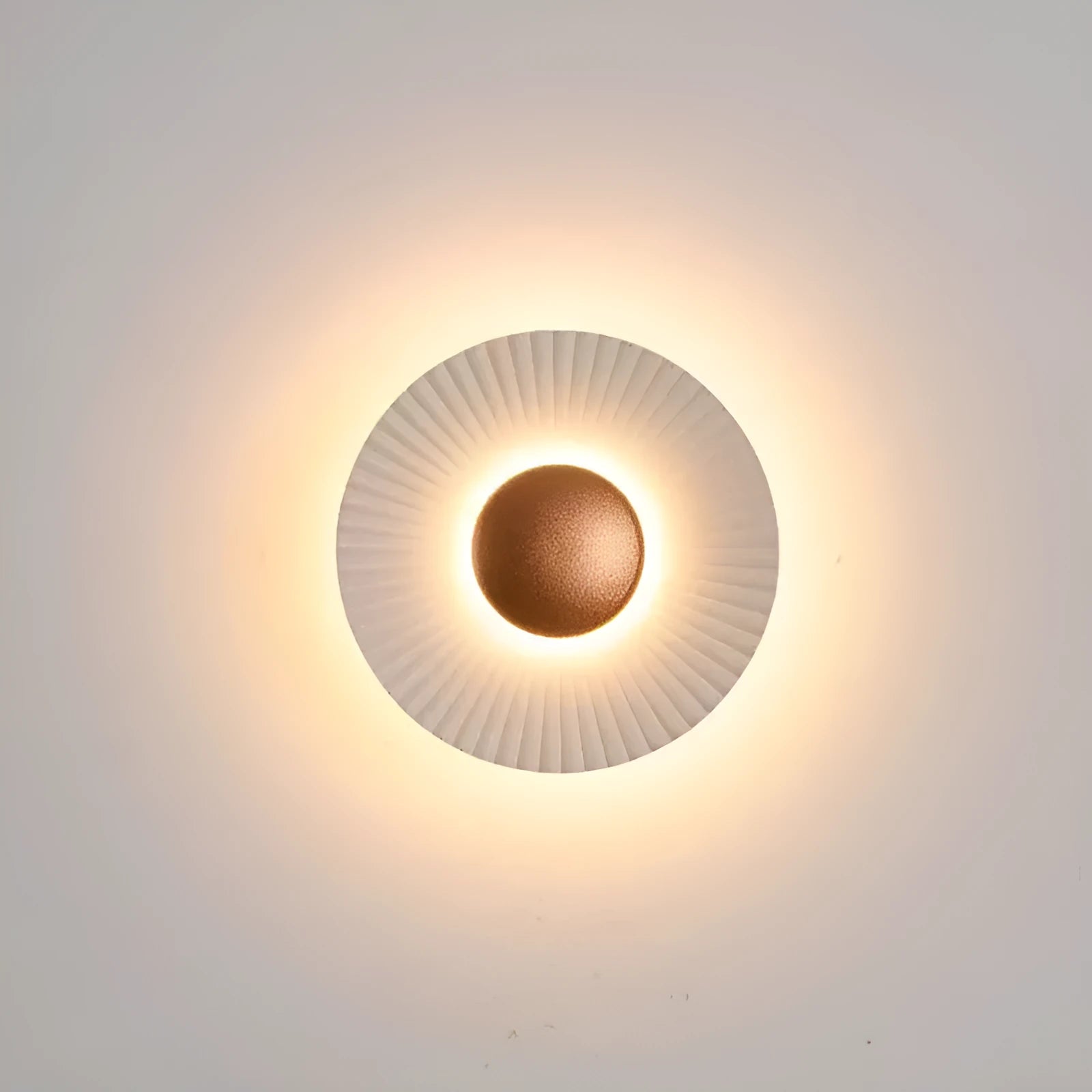 Round wall lamp with aluminium shade in gold and white two-tone finish for bedroom or living room