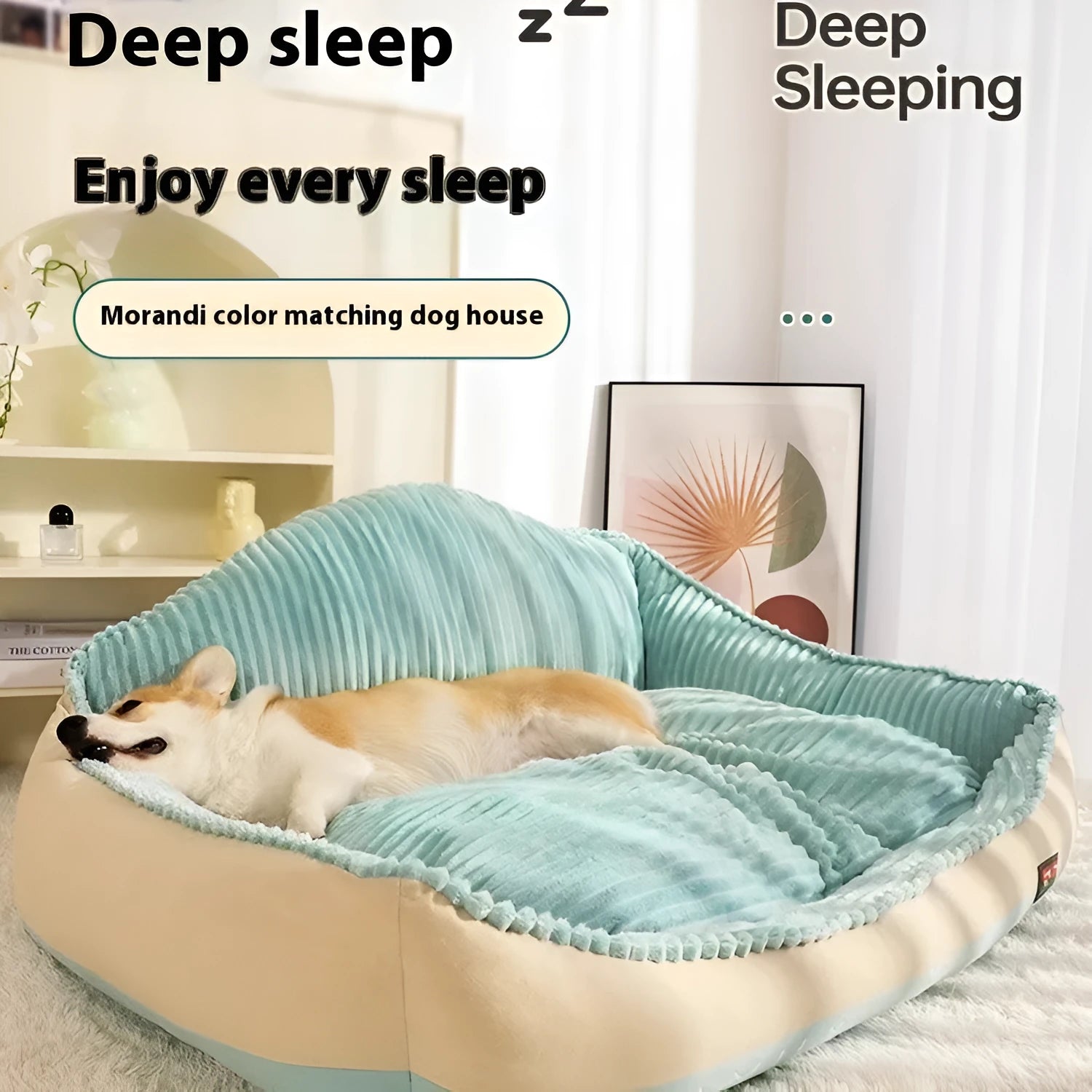 Morandi colour washable kennel-style dog bed with removable cover, shown in large size.