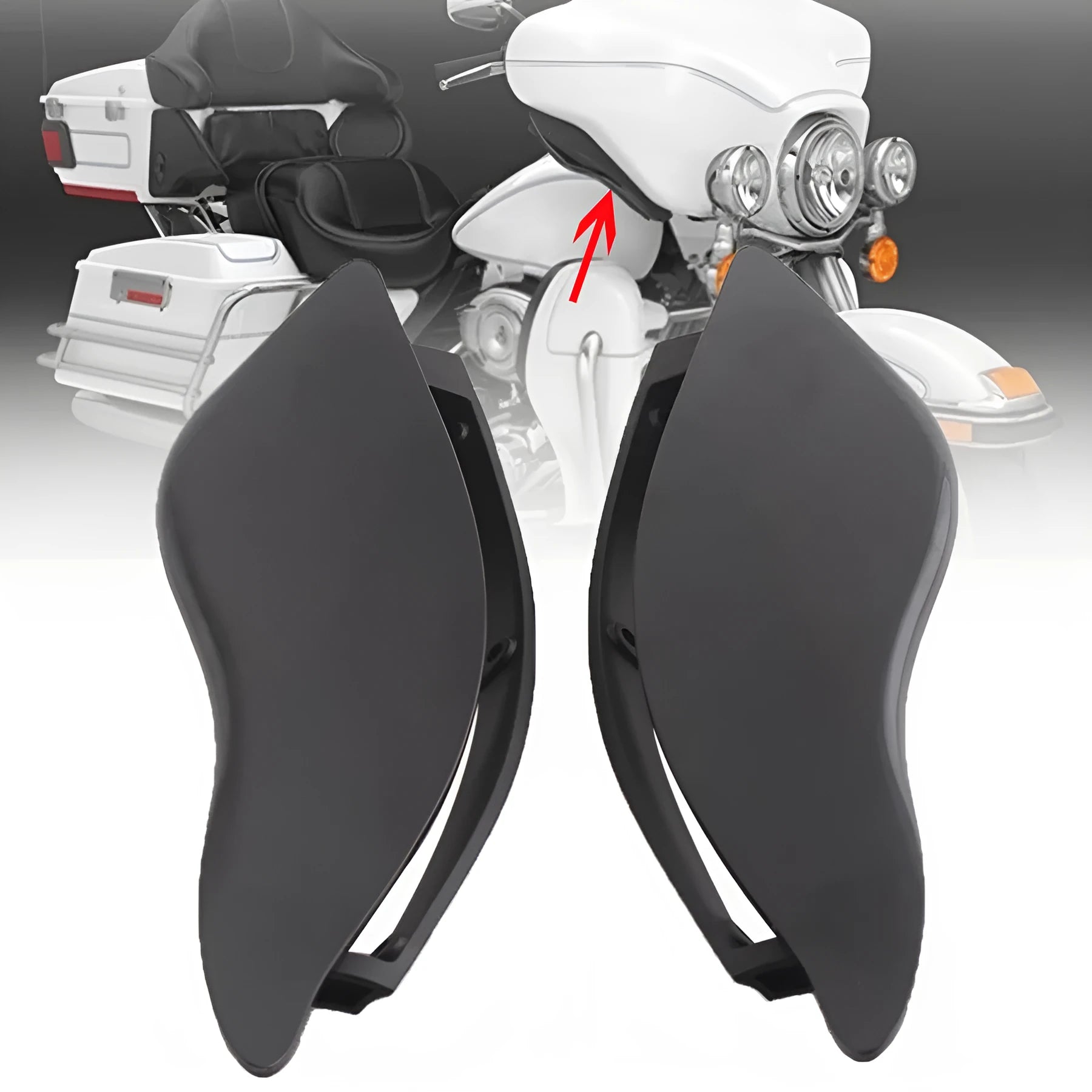 Harley Davidson trike windshield side wing kit in ABS plastic, black and smoked colour options