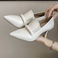Women's PU leather stiletto heel high heel shoes, pointed toe with hollow cut-out and tassel, available in beige white, black, brown