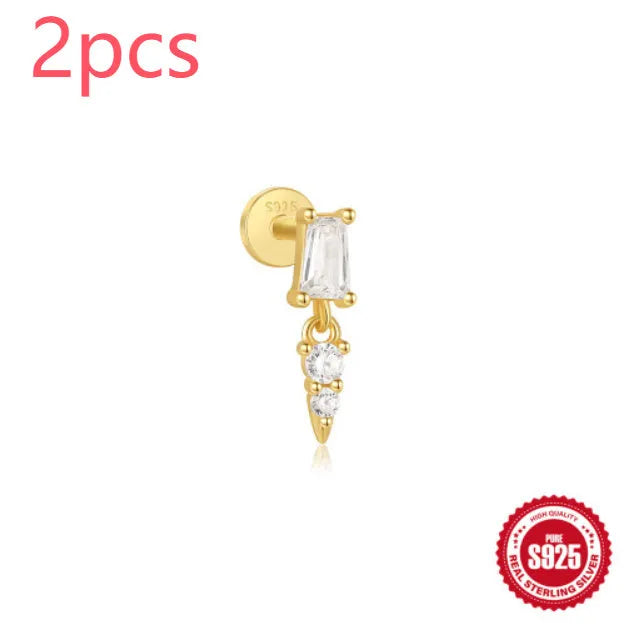S925 sterling silver tassel ear studs with gold electroplating in six colour variations