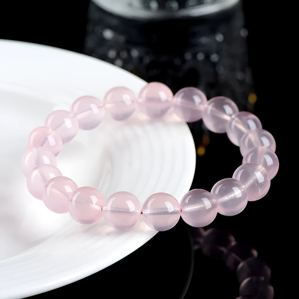Natural starlight crystal round beads bracelet with pink colour options and multiple bead size choices