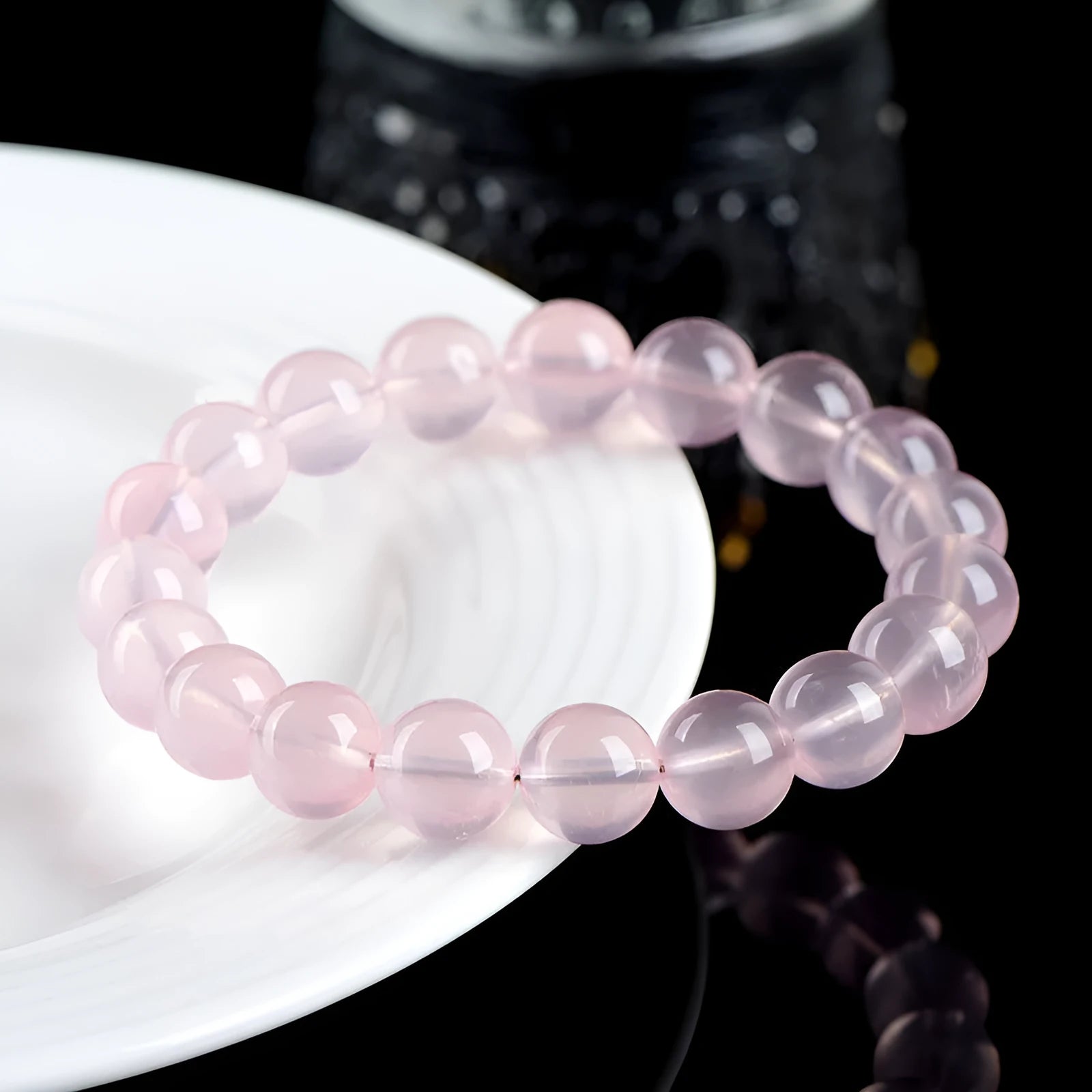 Natural starlight crystal round beads bracelet with pink colour options and multiple bead size choices