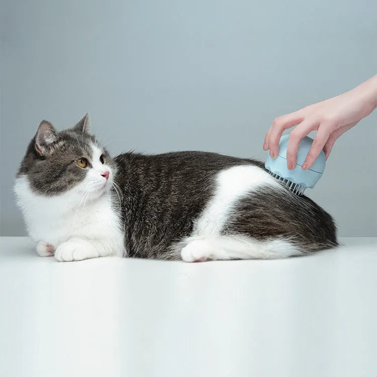 Floating massage pet needle comb in orange pink and baby blue, soft silicone brush for cat hair cleaning