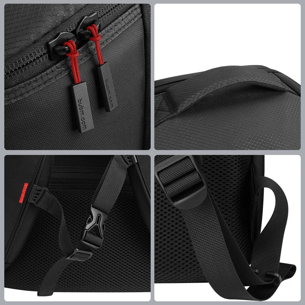 Black nylon game console storage bag for PS5 and kits, 49x33x24cm, sewn seams