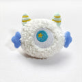 Cartoon-shaped plush dog chew toy with large eyes and squeaky sound feature