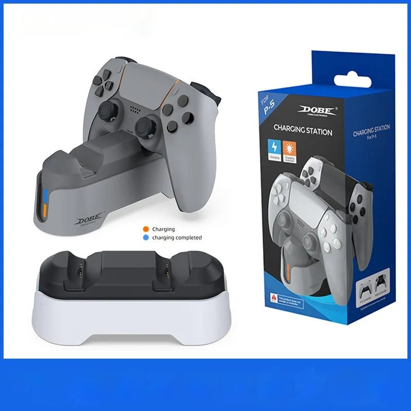 PS5 dual-seat gamepad charger with display light in Gray ABS material