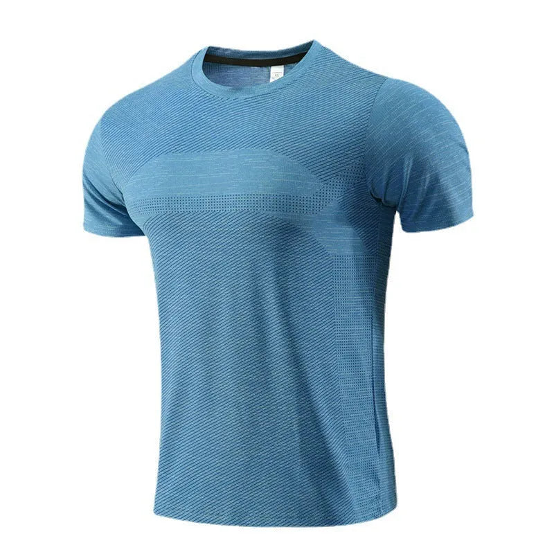 Red polyester spandex running t-shirt with short sleeves for sports