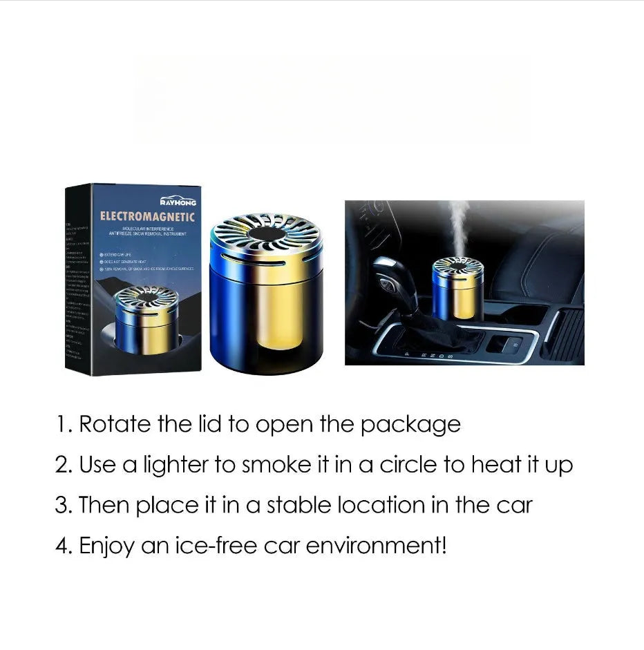 Car microwave molecular deicing instrument with aromatherapy, snow removal tool, light-powered