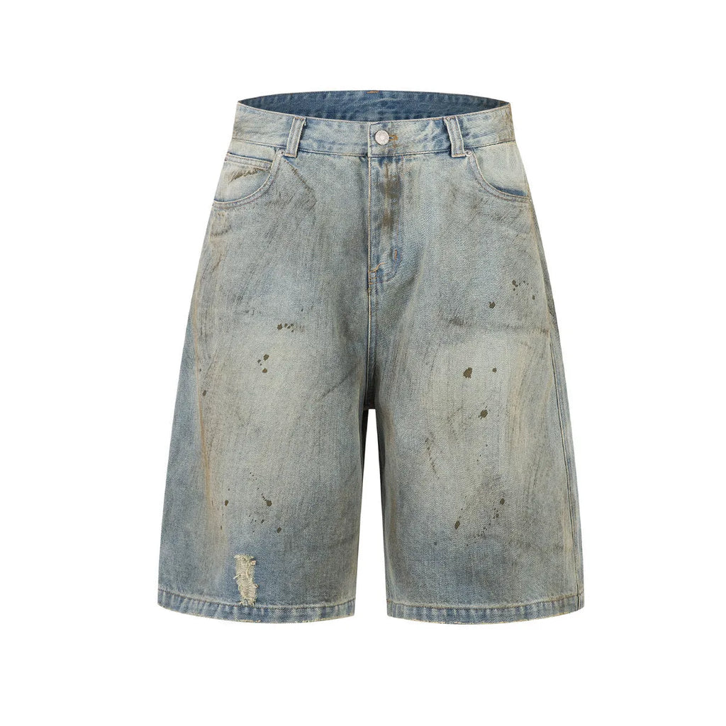 Pu Shuai cropped washed blue denim trousers with straight leg and zipper fly