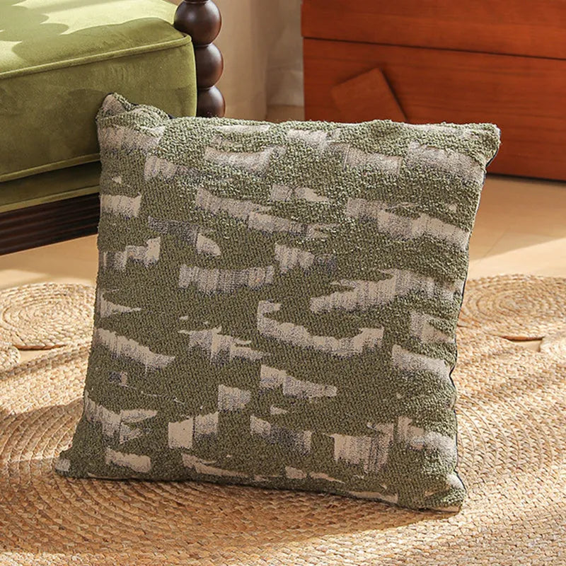 45x45 cm square pillow cover with textured jacquard fabric in a retro plant and flower pattern.