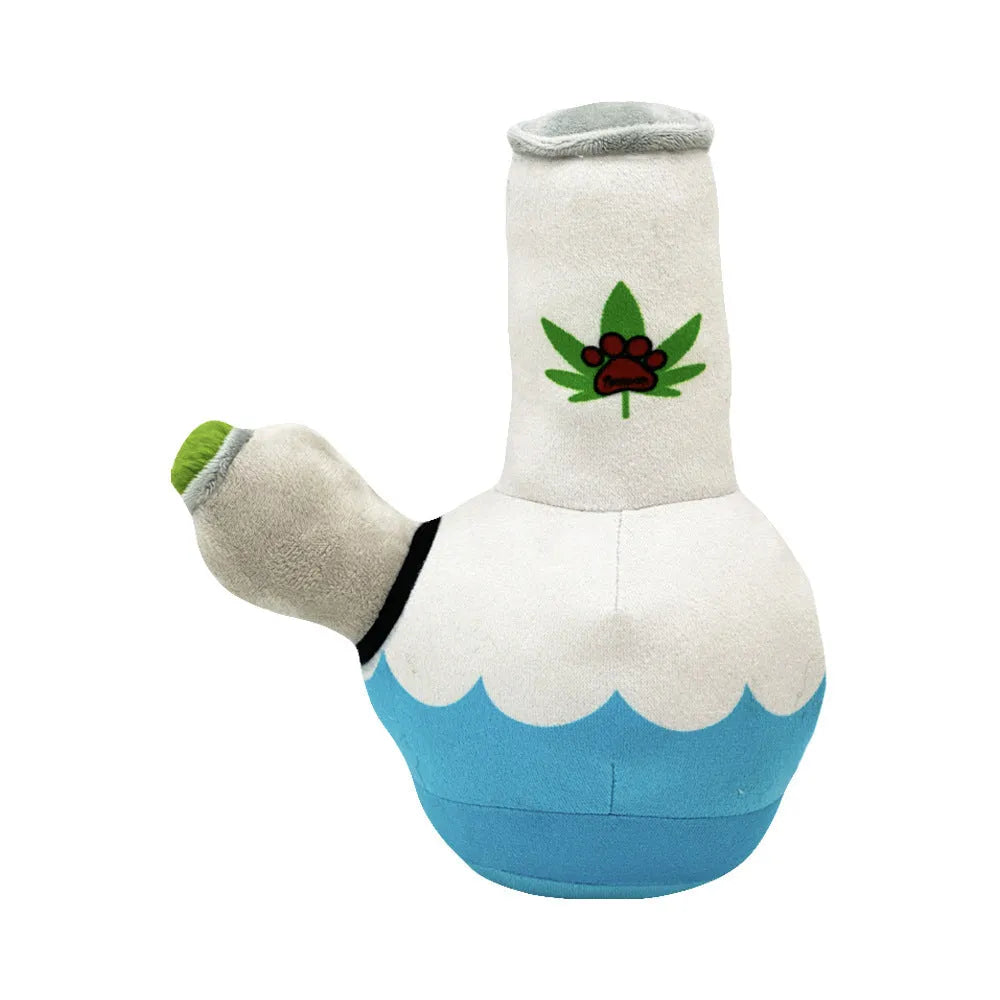 24cm kettle-shaped dog plush toy with colourful printed patterns and squeaker
