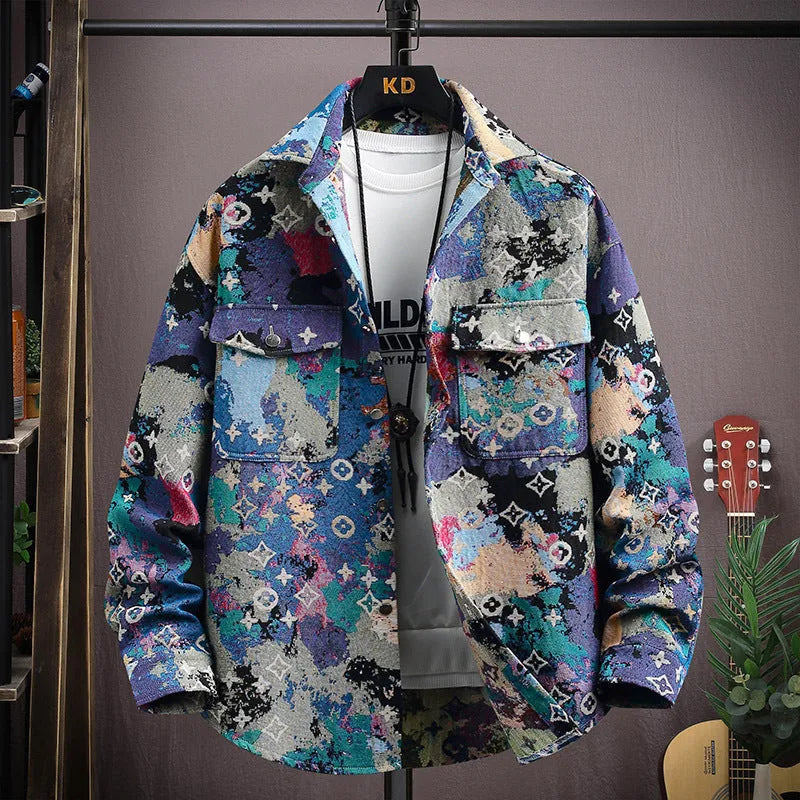 Casual lapel shirt coat in polyester available in black, blue, apricot, red, and violet.