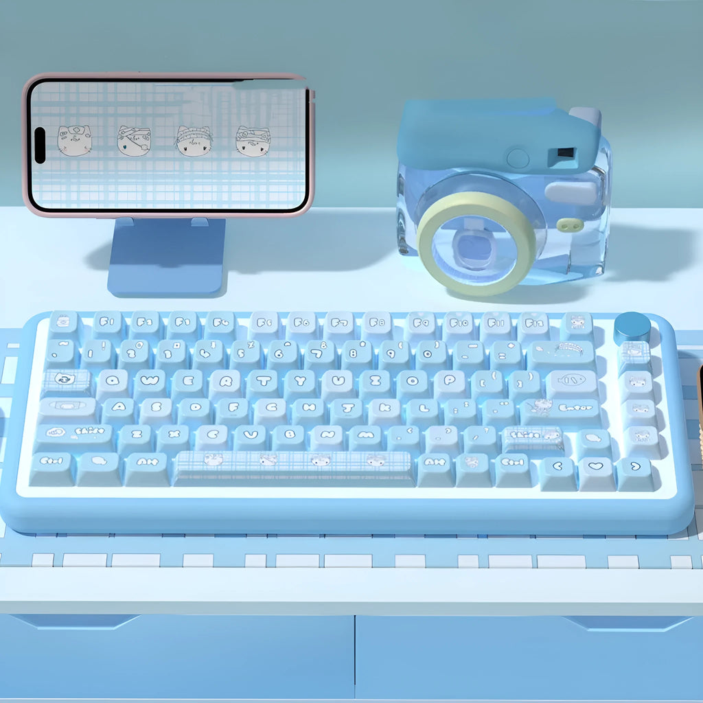 Water colour kitten custom design PBT key cap set for mechanical keyboards, 138 or 158 keys