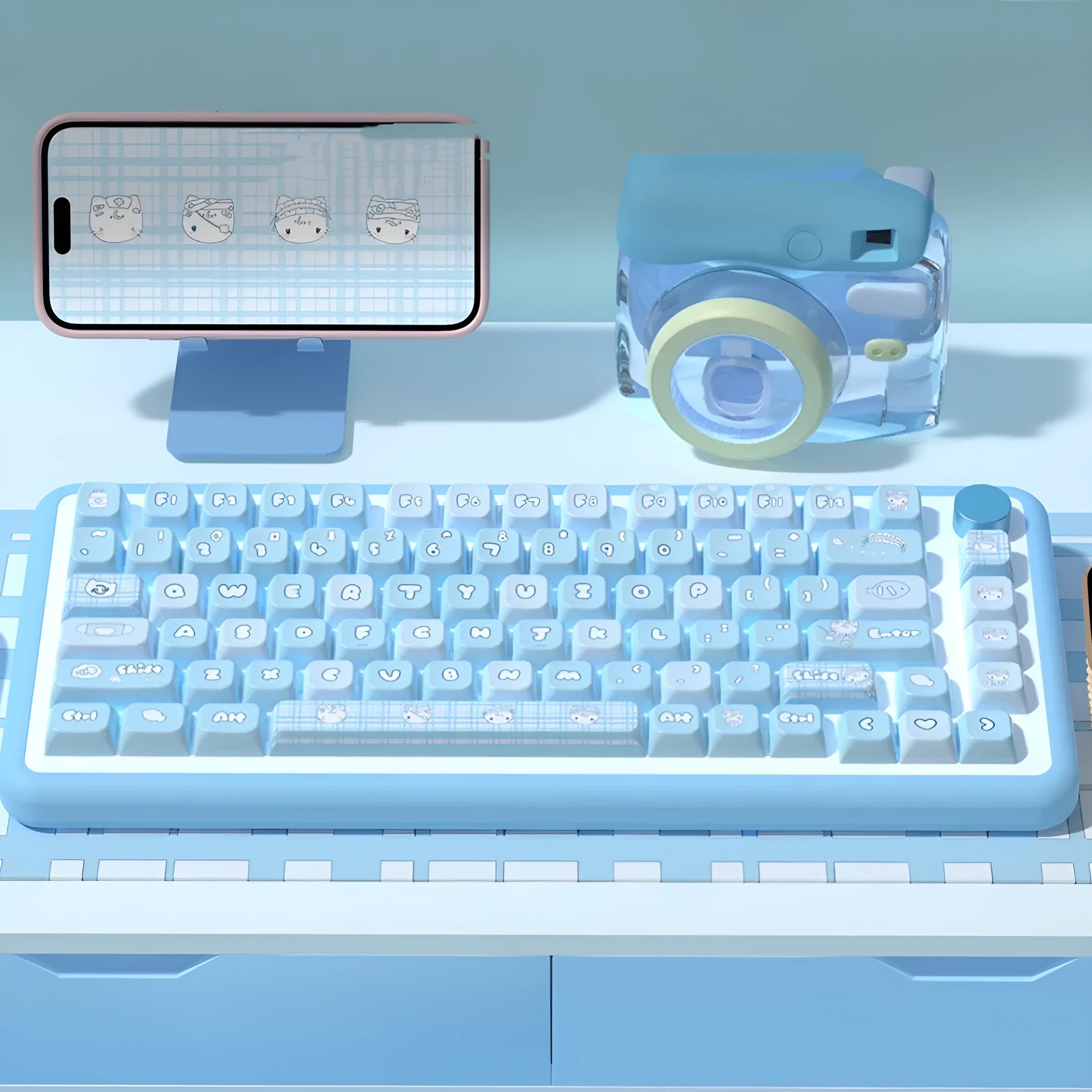 Water colour kitten custom design PBT key cap set for mechanical keyboards, 138 or 158 keys