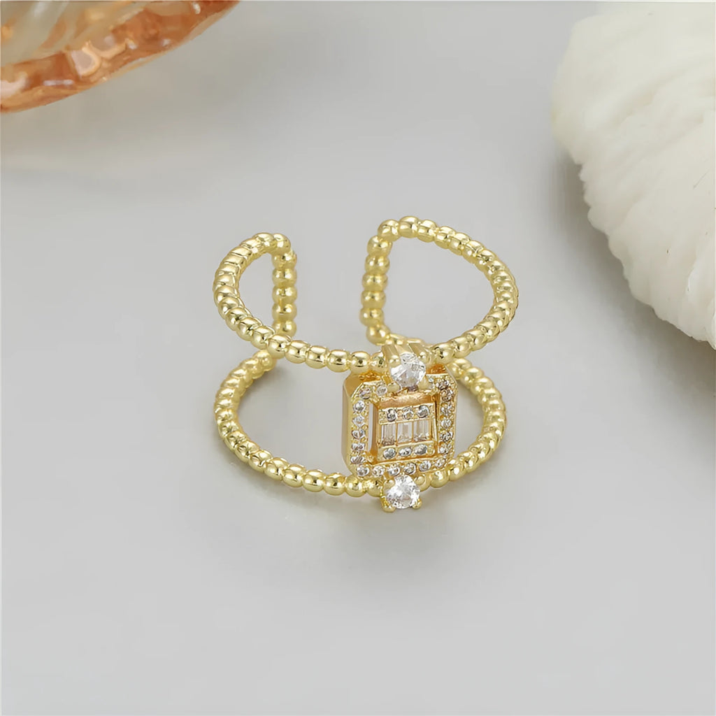 Gold-plated copper open ring with adjustable clasp and asymmetric U-shape design