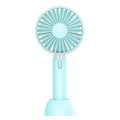 Blue handheld mini USB electric fan with three-speed control and oscillating head
